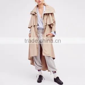 Fashion Clothing Cream Color Wind Breaker Stylish Trench Coat for Lady thumbnail-2