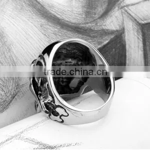 2016 Engrave Vintage Punk Skull Head Antique Silver 316L Stainless Steel Ring Band for Men thumbnail-5