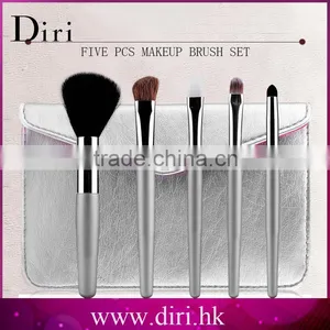 5pcs Animal Hair Wood Wand Makeup Brush Set Cosmetic Travel Make Up Brushes With a Beauty PU Leather Bag thumbnail-1