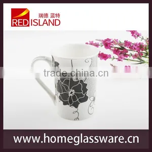 9 oz Ceramic Coffee Cup Tea Mugs With Black Flower thumbnail-1