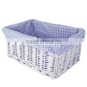 Wholesale Blue Gingham Lined Small White Wicker Basket thumbnail-1