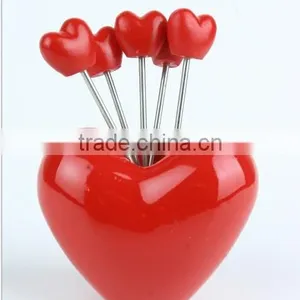 Factory Wholesale Stainless Steel Red Heart Shaped Fuit Fork Set thumbnail-5