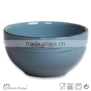 5.5 Inch Ceramic Cereal Bowl Solid Green Color With Antique Brush thumbnail-3