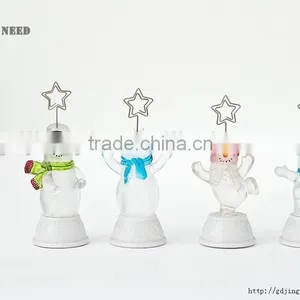 Led Acrylic Crystal Snowman With Metal Star White Base Name Card Holder for Christmas Decoration thumbnail-2