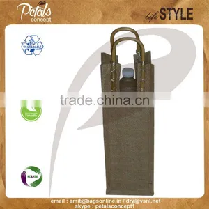 Decorative Jute Wine Bag Wooden Cane Handle thumbnail-1