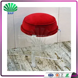 Portable Acrylic Red Cushion Kids Stool Reading Room Plexiglass Legs Stool Round Ottomans For Home thumbnail-1