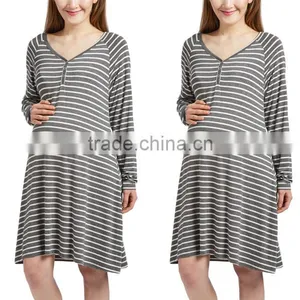 Paypal Accept Sexy Ladies Night Wear Front Closure Heather Gray White Stripe Sexy Transparent Nude Mature Night Shirt Dress thumbnail-1