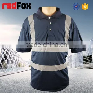 Safety T-shirt Blue Short-sleeved Sport Warning Security T-shirt Stripe Polo T-shirt thumbnail-1