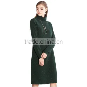 Women Pullover Sweater Ladies Plus Size Green Color Turtleneck Sweater Dress thumbnail-5