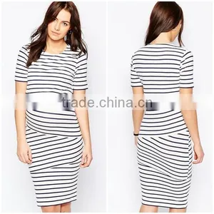 New Fashion Elegant Dress Short Sleeve High Quality Stripe Knitted Maternity Clothes thumbnail-1
