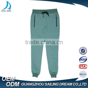Hot Sale Plain Green Casual Elastic Waist Zipper Jogger Mens 100% Polyester Loose Sweat Pants thumbnail-1