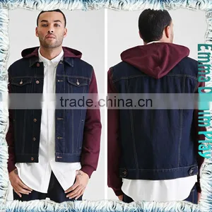Stylish Denim Long Red Cotton Sleeves Hood Jackets for Men thumbnail-2