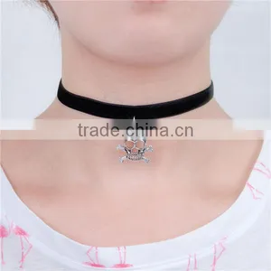 Custom Antique Silver Black Skull Velveteen Halloween Choker Necklace thumbnail-1