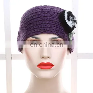 Fur Flower Women Lady Headband Knitted Headband With Rex Rabbit Fur thumbnail-2