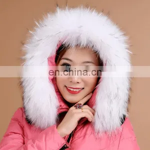 Natural Or White Large Raccoon Fur Collar Raccoon Fur Trim For Hood thumbnail-4