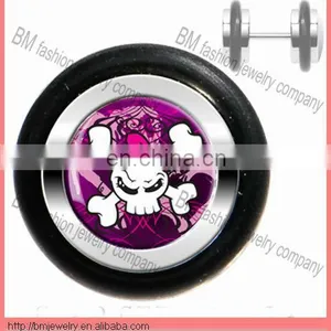 Purple Skull Logo Steel Ear Plugs Jewelry Fake Cheater Ear Plugs Piercing thumbnail-1
