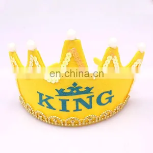 MCH-2318 New Wholesale Party Decoration Led Flashing Happy Birthday King Princess Tiara Crown Headband Hat for Kids thumbnail-2