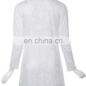Kate Kasin Long Sleeve Open Front See-Through White Lace Coat Tops Bolero KK000421-2 thumbnail-5