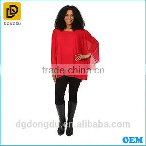 Plus Size 2016 New Summer High Quality Women Pleated Bell Sleeve Blouse thumbnail-1