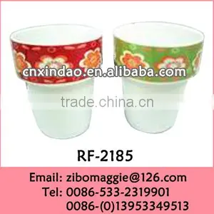 New Floral Designed Ceramic Coffee Mug Without Handle for Wholesale Reusable Travel Mug thumbnail-1