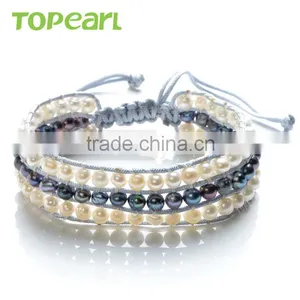 Topearl Jewelry Potato Freshwater Pearl Bracelet Woven Leather Wrap Latest Design Vogue Jewellery Bangle CLL174 thumbnail-1