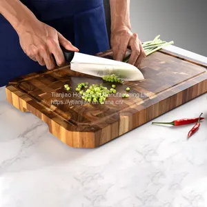 End Grain Food Meat Fruits Acacia Wooden Chopping Boards With Juice Groove Cutting Board thumbnail-3