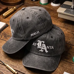 Custom Made Hat OEM Service Vintage Washed Cotton Gothic Monogram Embroidery Unstructured Dad Cap thumbnail-1