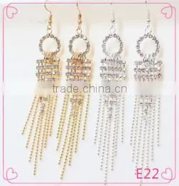 Cheap Jewelry Long Tassels Real Gold Plated Rhinestone Earrings thumbnail-1