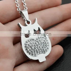 New Stylish High Quality Stainless Steel Diamond OWL Pendant Necklace Wholesale thumbnail-2