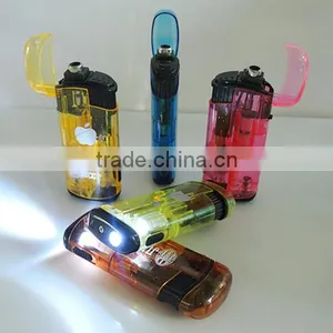Fashion Electric Transparent Printing Logo Refill Valve Cigarette Lighter With Flashlight thumbnail-2