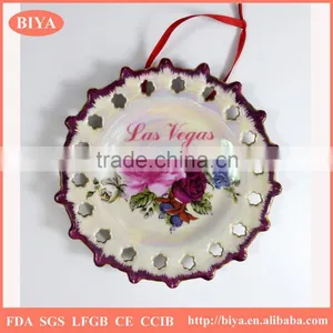 Ceramics Round Hollow Hanging Plate Coated Colorful Pearl Glazed for Souvenir and Decorative Plate, Design Can be Custom thumbnail-1