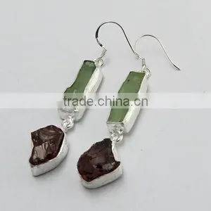 Very Unique !! Prehnite & Garnet 925 Sterling Silver Earring, 925 Stamped Silver Jewelry, Buy Silver Jewelry thumbnail-1