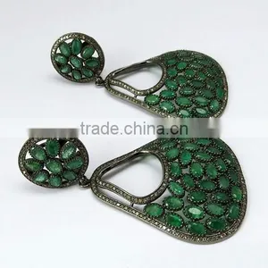 Beautiful Dangler !! Emerald & Diamond 925 Sterling Silver Earring, Dangler SIlver Earring, Exporter and Wholeseller thumbnail-4