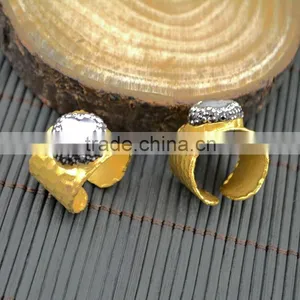 LFD-005R ~ Gold Plated Druzy Shell Pave Rhinestone Crystal Clover Rings For Women Jewelry Finding thumbnail-5