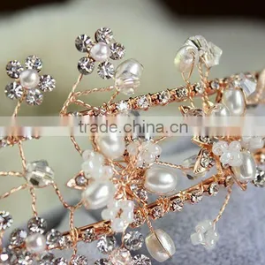 2015 Hot Sale Handmade Rhinestone Golden Flower Hair Band Hair Accessories for Women thumbnail-3