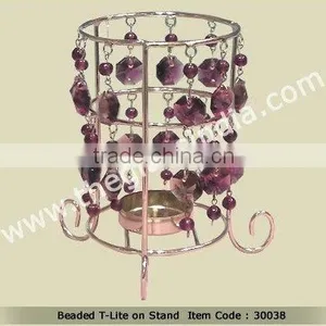 T-lite Candle Holder With Purple Glass Beads thumbnail-1