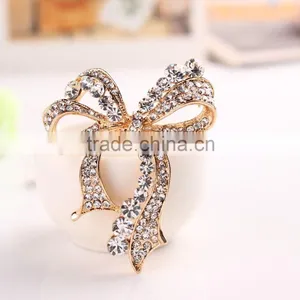 Magnetic Big Bowknot Rhinestone Brooch For Wedding Decoration,Fashion Design Beaded Bow Brooch Pin thumbnail-1