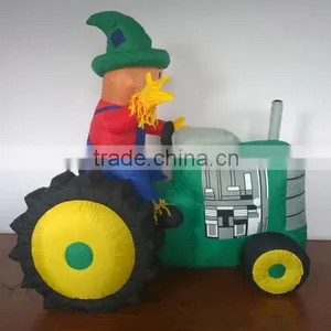Animated Inflatable Farmer/Peasant Toy on Green Tractor With Yellow Wheels thumbnail-3