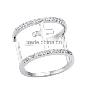 Cross Pattern Design Sterling Silver Cz Ring thumbnail-1