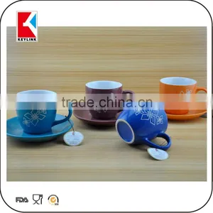 Best Selling Products Solid Color Unique Shape Coffee Ceramic Tea Cup and Saucer thumbnail-3