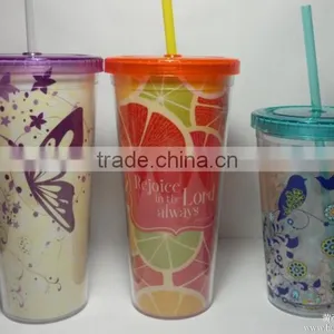 16oz Smoothie Tumbler With Straw JUICE ICED COFFEE PLASTIC CUP With Lids Wholesale thumbnail-2