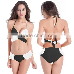 Women Bandeau Bandage Contrast-color Bikini Push-up Gather Swimsuit Bathing Suit thumbnail-1