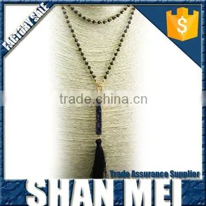 Wood Beads Chain Leather Tassel Necklace For Women thumbnail-2
