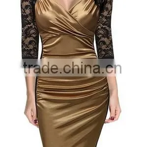 Women's Deep-V Neck Ruffles Floral Lace Fitted Retro Evening Pencil Dress thumbnail-2