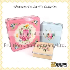Square Floral Vintage Tin Box Set for Cookie Tin Coffee Tin thumbnail-1