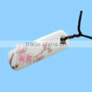 New Oblong Plum Flower Branch Ceramic Pendant Choker Necklace thumbnail-1
