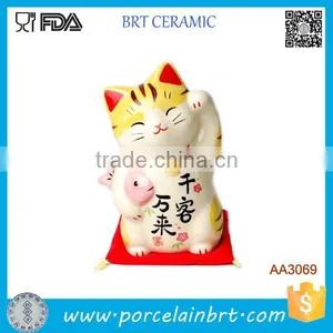 Cute Funny Home Decor For Gift Hold Fish Ceramic Lucky Cat thumbnail-1