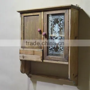 Top SELLING~ Antique Wooden Cabinet With Glass Silk Screen Printing, Wooden Shelf Holder thumbnail-2