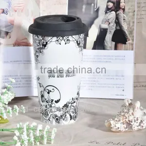 Double Wall Ceramic Travel Mug With Silicone Lid,ceramic Double Wall Promotional Travel Mug With Silicon Lid thumbnail-1