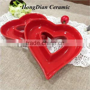 Ceramic Flower Decal Heart Shape Dish for Hotel,Loving Heart Decal Ceramic Dish For Decoration thumbnail-1